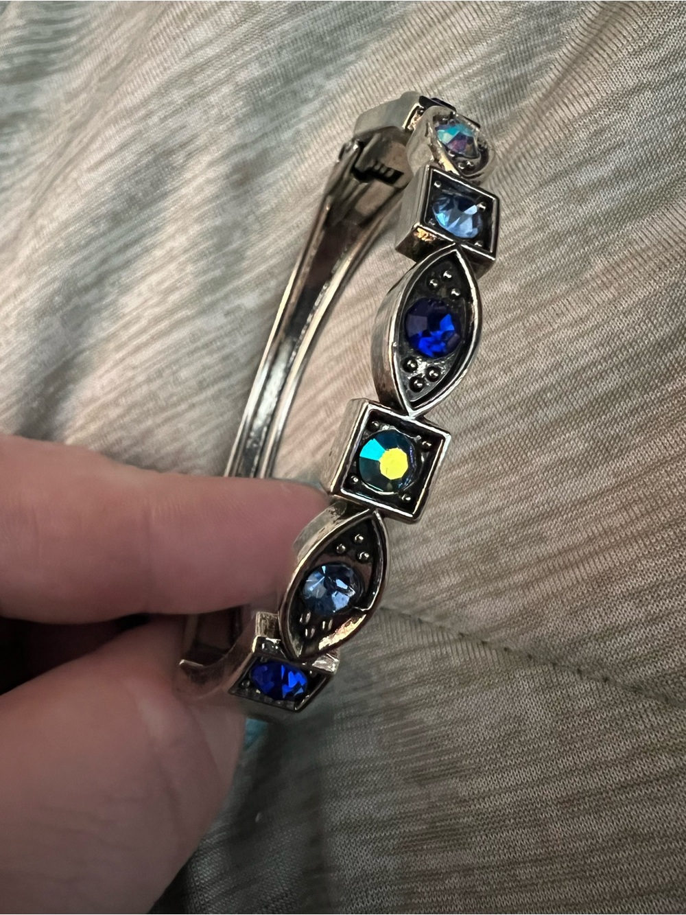 Paparazzi Silver-Tone Blue Crystal Bangle Bracelet